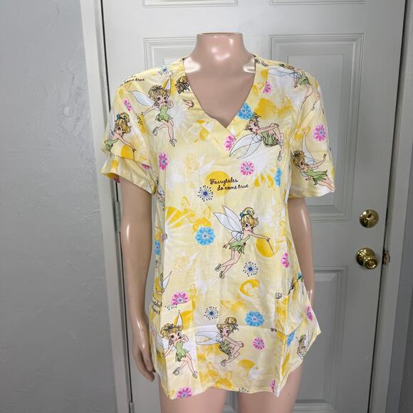 NEW Disney Tinkerbell Womens Shirt Small Scrub Top Tinkerbell Cotton S/S ZZ10 - Picture 1 of 7